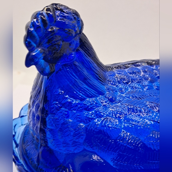 Cobalt Blue Depression Style Glass Nesting Chicken Hen Nest Candy Dish with Lid. - Picture 5 of 5